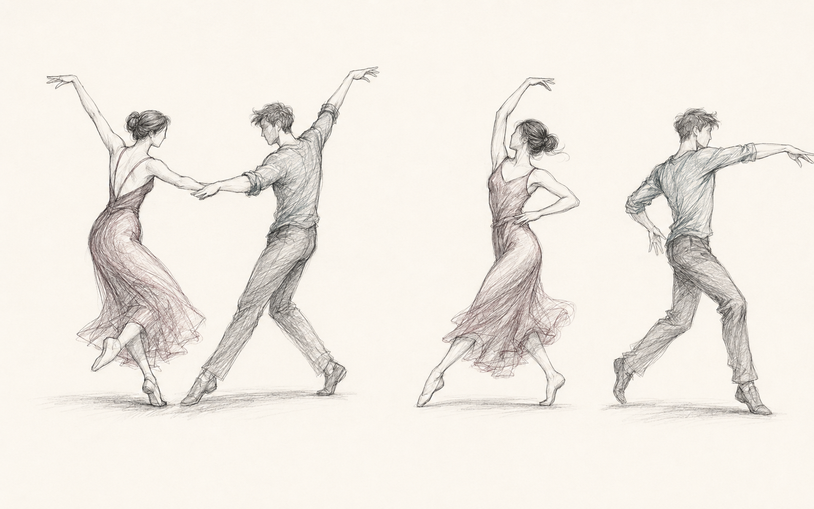 Two dancers acting together compared with two people dancing independently side by side